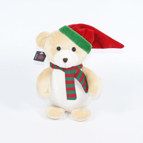 Adorno navideño de oso con gorro de peluche